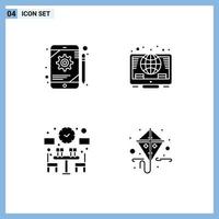 Modern Set of 4 Solid Glyphs and symbols such as app dinner tablet investment time Editable Vector Design Elements