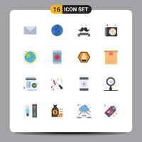 grupo de símbolos de iconos universales de 16 colores planos modernos de padres de correo electrónico dispositivo de Internet mundial paquete editable de elementos creativos de diseño de vectores