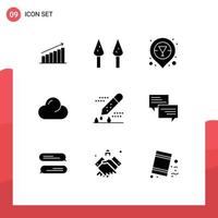 9 Universal Solid Glyphs Set for Web and Mobile Applications microbiology chemical test sparrowgrass overcast cloud Editable Vector Design Elements