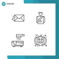 Pack of 4 creative Filledline Flat Colors of email bathtub bellboy service face Editable Vector Design Elements