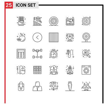 paquete de 25 líneas modernas, signos y símbolos para medios de impresión web, como el siguiente botón de frutas, elementos de diseño de vectores editables del siguiente sitio web saludable