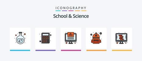 la línea escolar y científica llenó el paquete de 5 íconos que incluye el tablero. lámpara. fórmula. monitor. diseño de iconos creativos vector