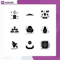 Set of 9 Vector Solid Glyphs on Grid for group company male group chat Editable Vector Design Elements