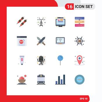 16 Universal Flat Color Signs Symbols of barbeque web design conversion data Editable Pack of Creative Vector Design Elements