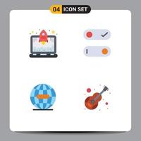 Set of 4 Modern UI Icons Symbols Signs for laptop internet control earth instrument Editable Vector Design Elements