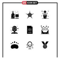 Set of 9 Commercial Solid Glyphs pack for manager director brainstorm consultant plant Editable Vector Design Elements