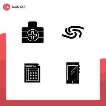 4 Universal Solid Glyphs Set for Web and Mobile Applications medical kit document syscoin crypto currency form Editable Vector Design Elements