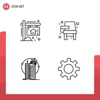 4 User Interface Line Pack of modern Signs and Symbols of advertisement building house education technology Editable Vector Design Elements