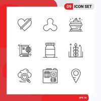 9 Creative Icons Modern Signs and Symbols of flask online bakery internet book Editable Vector Design Elements