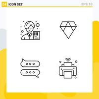 Mobile Interface Line Set of 4 Pictograms of accountant bubble avatar coin message Editable Vector Design Elements