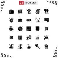 Group of 25 Modern Solid Glyphs Set for balloon circle wave caution poison Editable Vector Design Elements