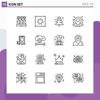 Set of 16 Modern UI Icons Symbols Signs for plant closed tree door secure Editable Vector Design Elements