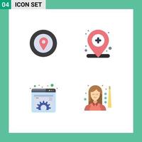 Set of 4 Vector Flat Icons on Grid for location document star map management Editable Vector Design Elements