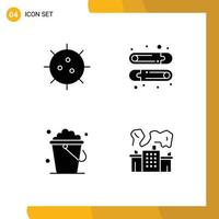 4 Universal Solid Glyphs Set for Web and Mobile Applications bacteria cleaning experiment kids home Editable Vector Design Elements