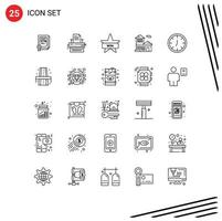 25 Universal Lines Set for Web and Mobile Applications clock building paper bank account win Editable Vector Design Elements