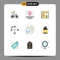 User Interface Pack of 9 Basic Flat Colors of internet of things connections information communications search Editable Vector Design Elements