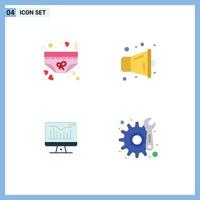 Pack of 4 Modern Flat Icons Signs and Symbols for Web Print Media such as clothing static underwear multimedia monitor Editable Vector Design Elements