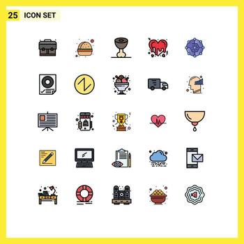 conjunto moderno de 25 colores y símbolos planos de línea rellena, como la computación en red, la computación de jamón, el amor, los elementos de diseño de vectores editables