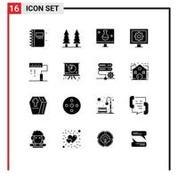 Mobile Interface Solid Glyph Set of 16 Pictograms of coding tv biology entertainment ecolab Editable Vector Design Elements