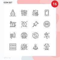 Pack of 16 creative Outlines of estate samsung benchmarking huawei smart phone Editable Vector Design Elements