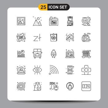 Line Pack of 25 Universal Symbols of key machine calendar game arcade Editable Vector Design Elements