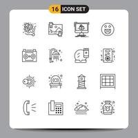 16 User Interface Outline Pack of modern Signs and Symbols of audio recording happy image emojis modelling Editable Vector Design Elements