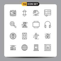 16 Universal Outlines Set for Web and Mobile Applications code search devices down data arrow Editable Vector Design Elements