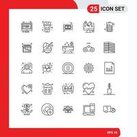 Set of 25 Modern UI Icons Symbols Signs for advertising announcement trash social media hardware Editable Vector Design Elements