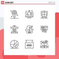 Universal Icon Symbols Group of 9 Modern Outlines of person idea internet of things bulb security Editable Vector Design Elements