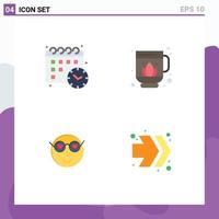 Set of 4 Vector Flat Icons on Grid for calender cute jag smiley arrows Editable Vector Design Elements