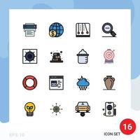 Modern Set of 16 Flat Color Filled Lines and symbols such as zoom magnifying glass worldwide magnify video game Editable Creative Vector Design Elements