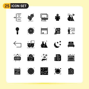 conjunto de 25 glifos sólidos vectoriales en cuadrícula para matraz manos de computadora abiertas elementos de diseño vectorial editables de pc vector