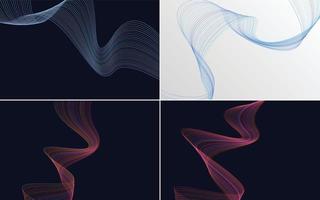 Set of 4 geometric wave pattern background Abstract waving line vector