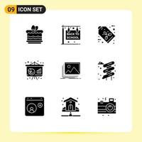 Modern Set of 9 Solid Glyphs Pictograph of image finance eco economy business Editable Vector Design Elements