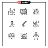 Modern Set of 9 Outlines Pictograph of sealant repair designing construction drill Editable Vector Design Elements