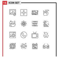 Modern Set of 16 Outlines and symbols such as diet bodybuilding open belive pray Editable Vector Design Elements