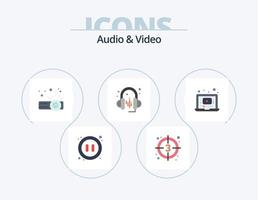 paquete de iconos planos de audio y video 5 diseño de iconos. jugador. ordenador portátil. video. sonido. auricular vector