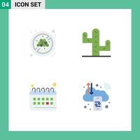 paquete de línea vectorial editable de 4 iconos planos simples de elementos de diseño vectorial editables de computación de reloj de cactus de negocio sin dieta vector