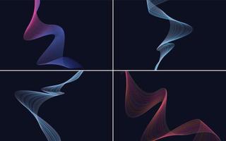 Set of 4 geometric wave pattern background Abstract waving line vector