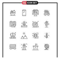 Universal Icon Symbols Group of 16 Modern Outlines of process shelf iphone book home Editable Vector Design Elements