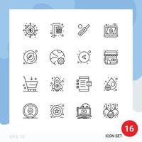 Set of 16 Vector Outlines on Grid for leaf lock australia laptop sport Editable Vector Design Elements