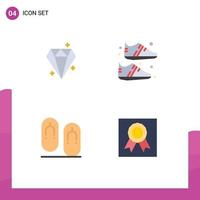 Stock Vector Icon Pack of 4 Line Signs and Symbols for diamound flops prize shoe travel Editable Vector Design Elements