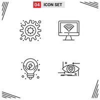 Set of 4 Vector Filledline Flat Colors on Grid for gear seo solution computer signal advanced Editable Vector Design Elements