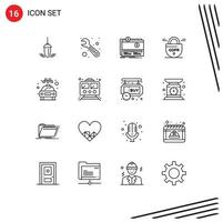 Editable Vector Line Pack of 16 Simple Outlines of car protection crowdfunding gdpr website Editable Vector Design Elements