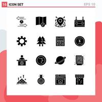 Set of 16 Commercial Solid Glyphs pack for setting electricity location car accumulator Editable Vector Design Elements