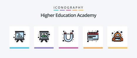 la línea de la academia llenó el paquete de 5 íconos que incluye . núcleo. qa célula. lugar de trabajo. diseño de iconos creativos vector