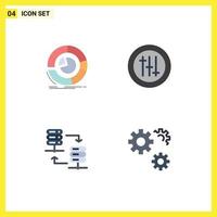 4 iconos planos universales establecidos para servidores de análisis de aplicaciones móviles y web preferencias de diagramas de alojamiento comparten elementos de diseño vectorial editables vector