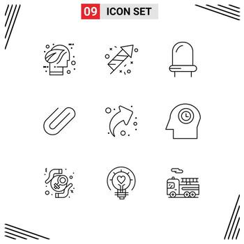 Group of 9 Outlines Signs and Symbols for up arrow diode add attach Editable Vector Design Elements
