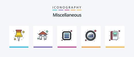 línea miscelánea llena de 5 paquetes de iconos, incluido el desarrollo. libro. alfiler. localización. diseño de iconos creativos vector