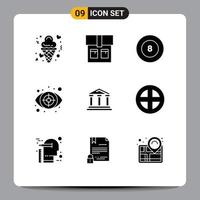 User Interface Pack of 9 Basic Solid Glyphs of finance bank ball target eye Editable Vector Design Elements